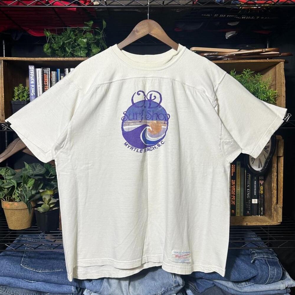 Vintage 80s Myrtle Beach Surf Shop Tee XL White Ocean Surfer Boxy Skate Shirt